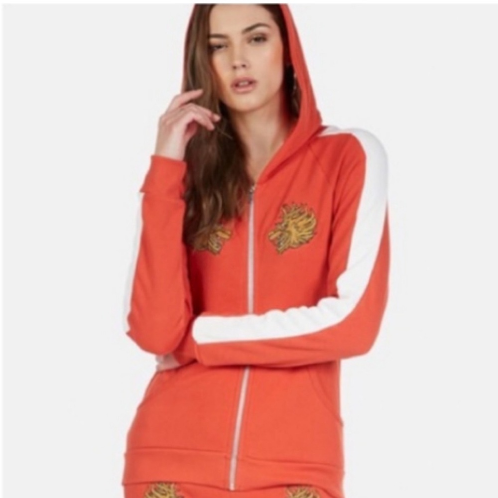 Lauren Moshi Red Hoodie with Tiger Embroidery